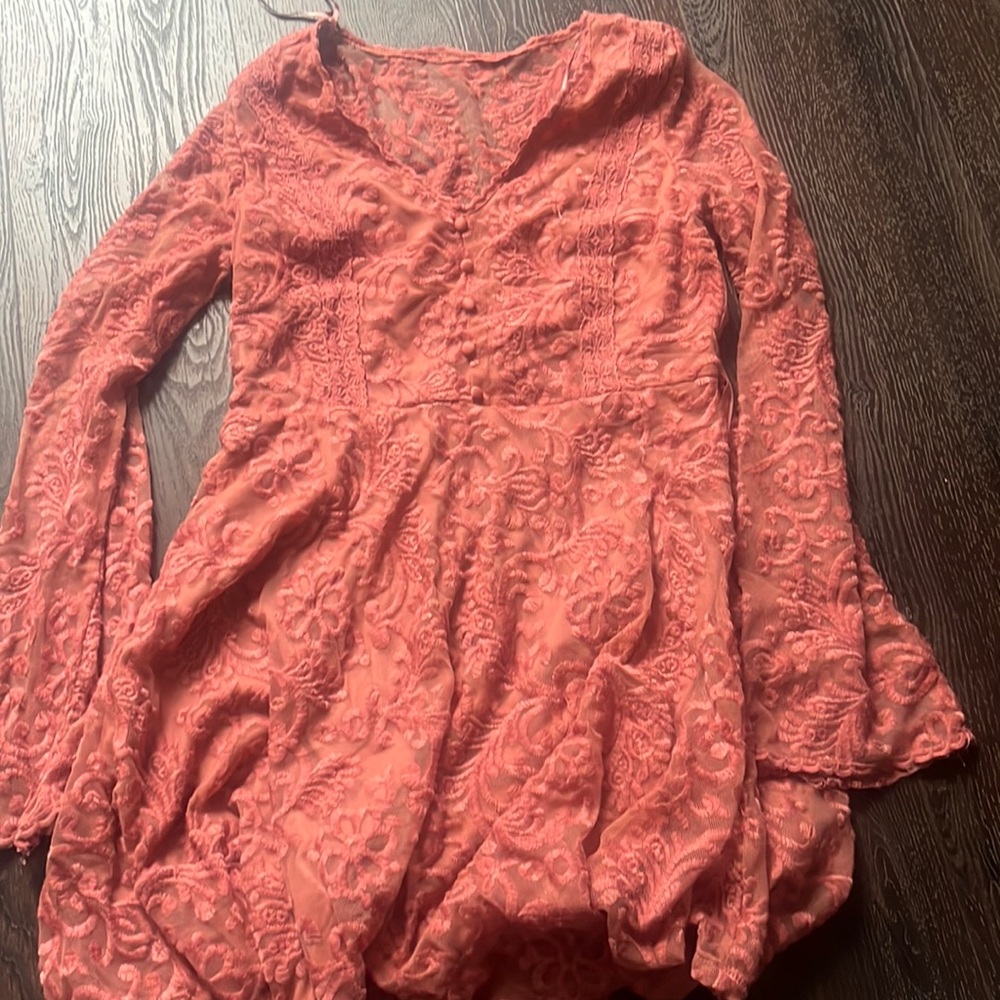 Pink lace long sleeve dress